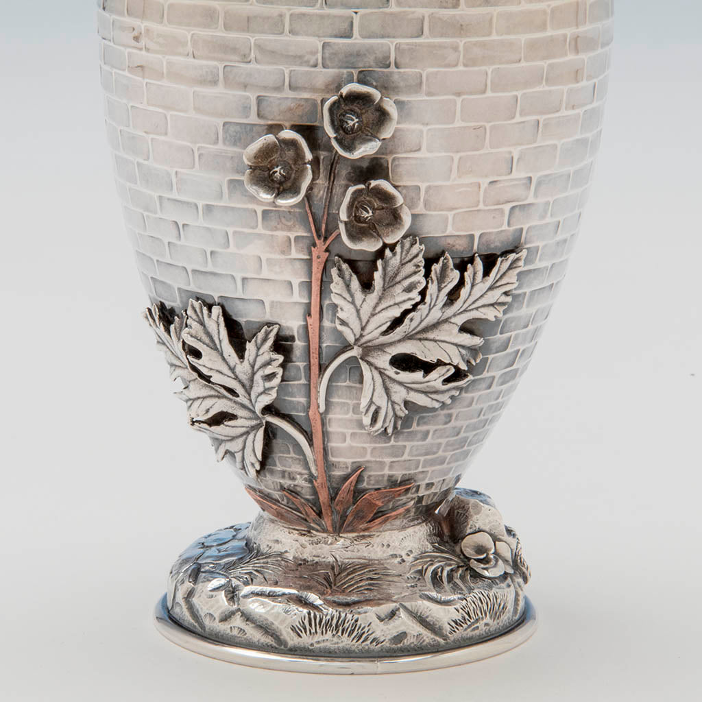 Whiting Antique Sterling Silver and Mixed Metal Aesthetic Movement Vase, New York, c. 1882