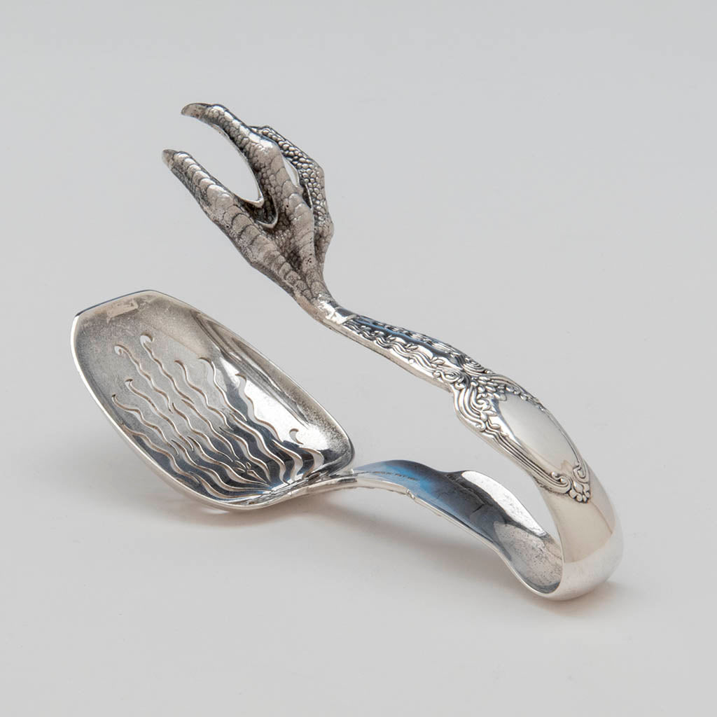 Tiffany & Co 'Broom-corn' Pattern Antique Sterling Ice Tongs, NYC, NY, c. 1900