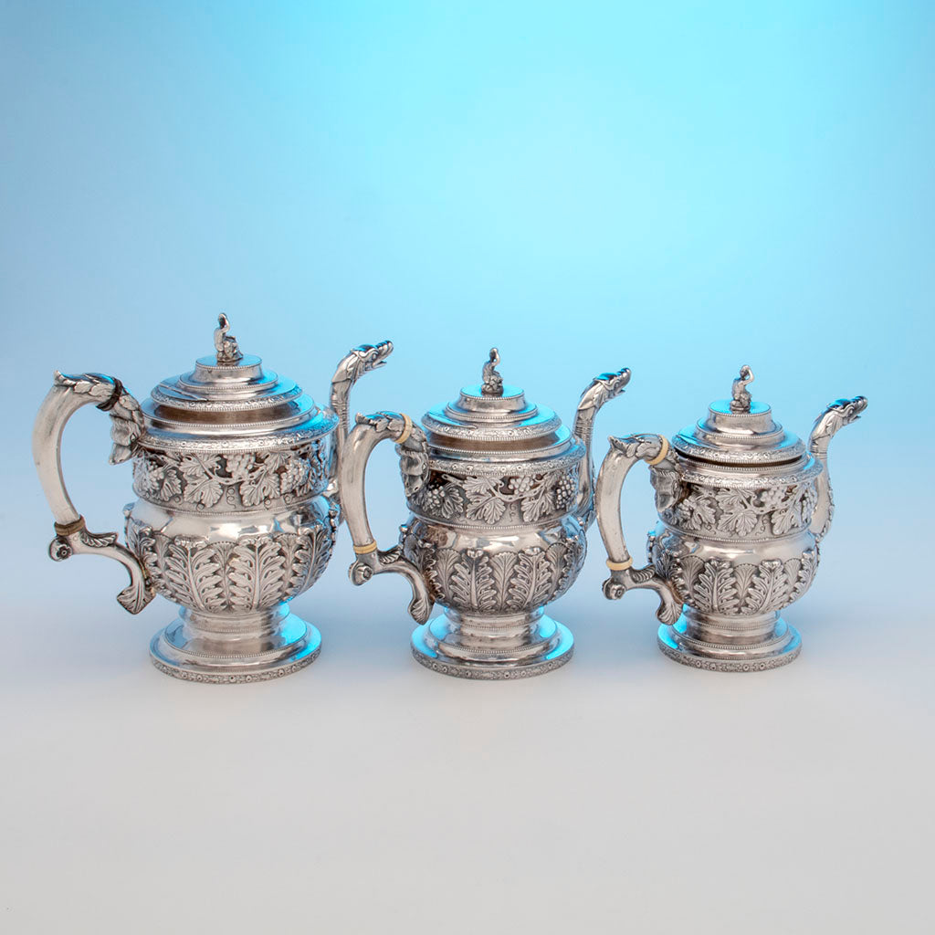 Angled pots of Kirk, Samuel Antique sterling Silver Coffee Service, Baltimore, MD, c. 1823