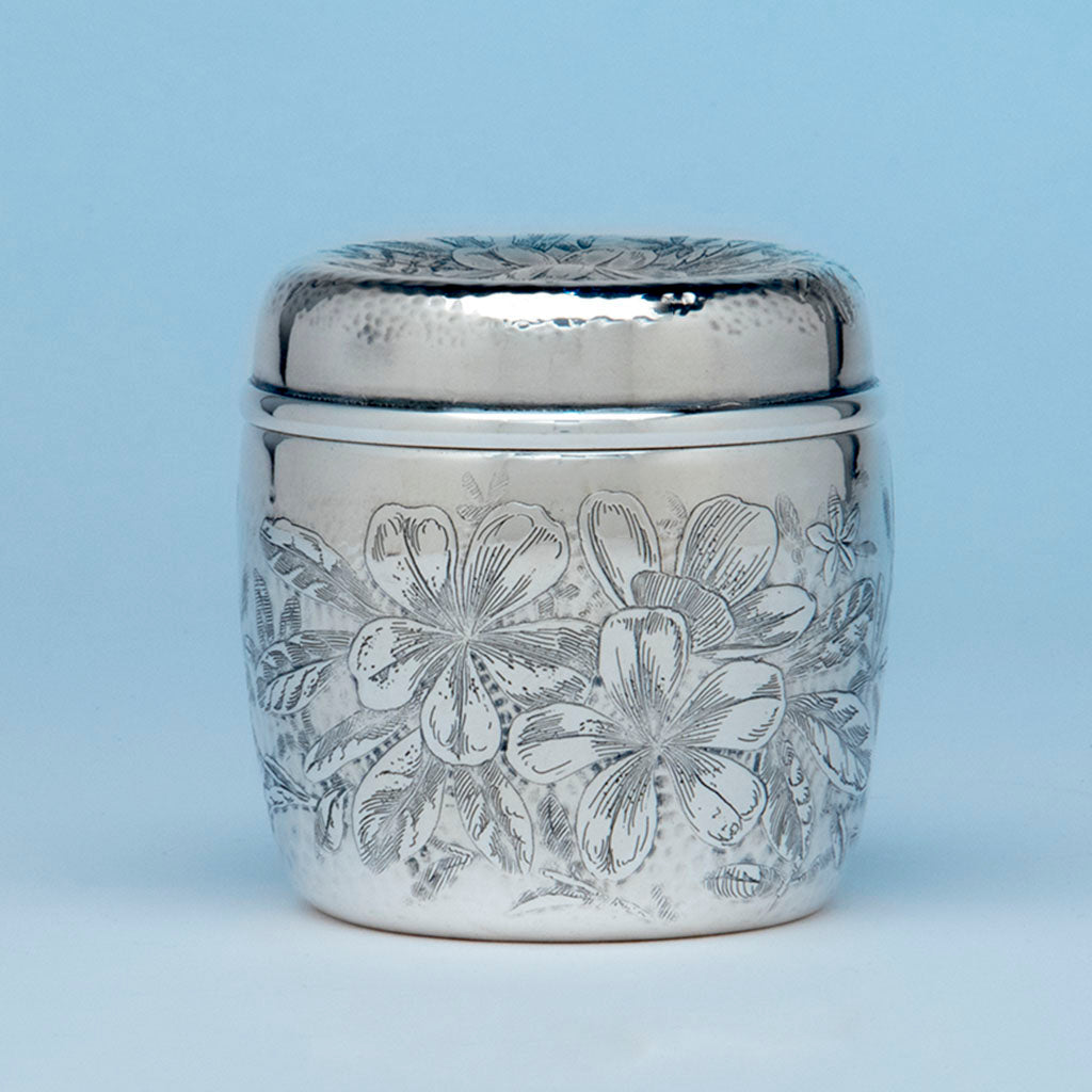 Whiting Antique Sterling Silver Acid-etched Dresser Jar, NYC, c. 1880's
