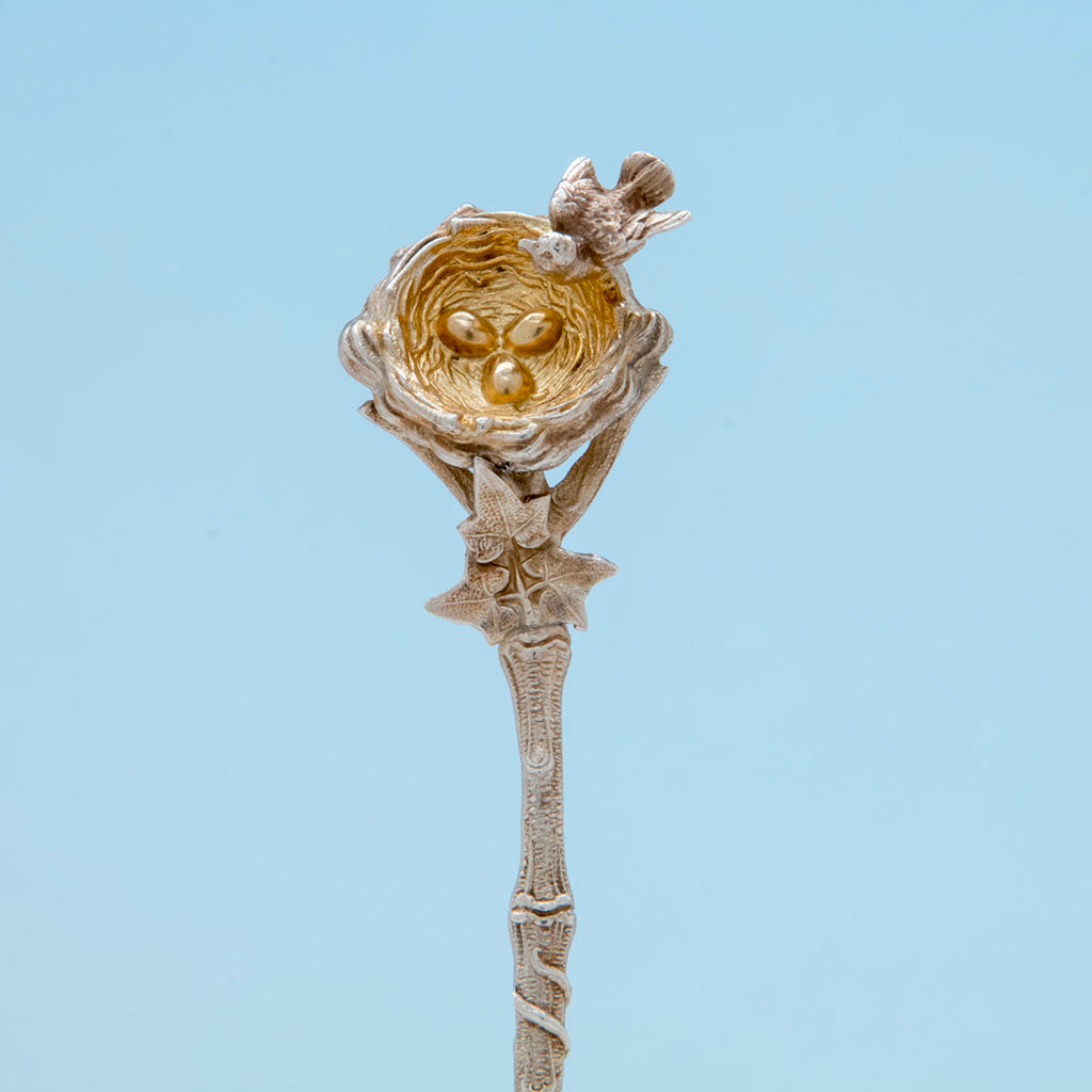 Nest of Gorham &quot;Bird&#39;s Nest&quot; Antique Sterling Silver Berry Spoon, Providence, RI, c. 1870