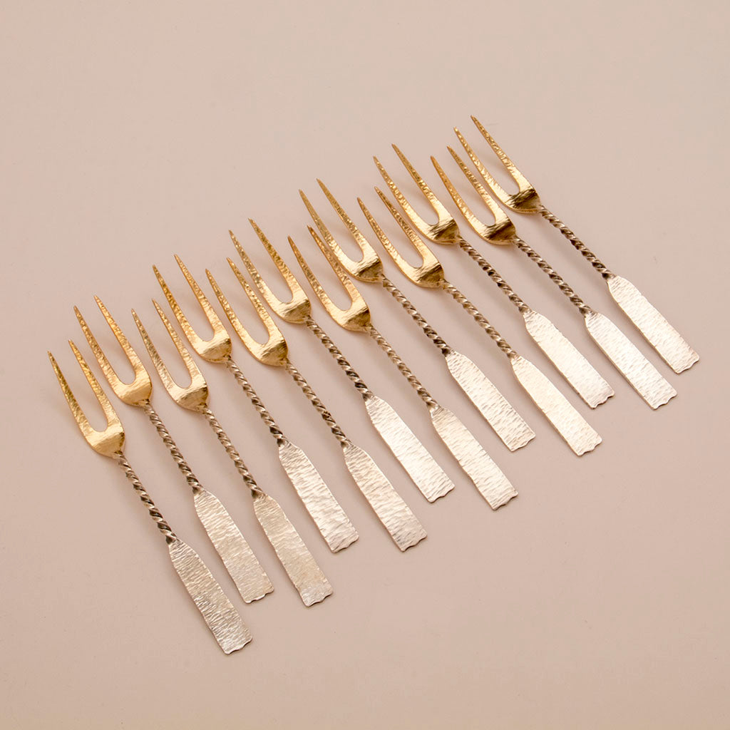 Dominick and Haff Antique Sterling Silver Hammered Fruit Forks, NYC, c. 1880s