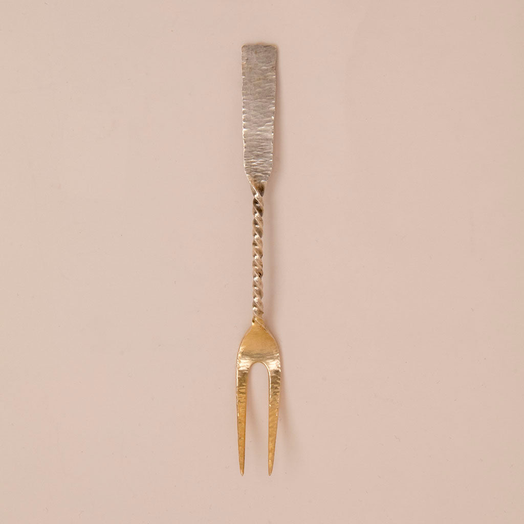 Detail of Dominick and Haff Antique Sterling Silver Hammered Fruit Forks, NYC, c. 1880s