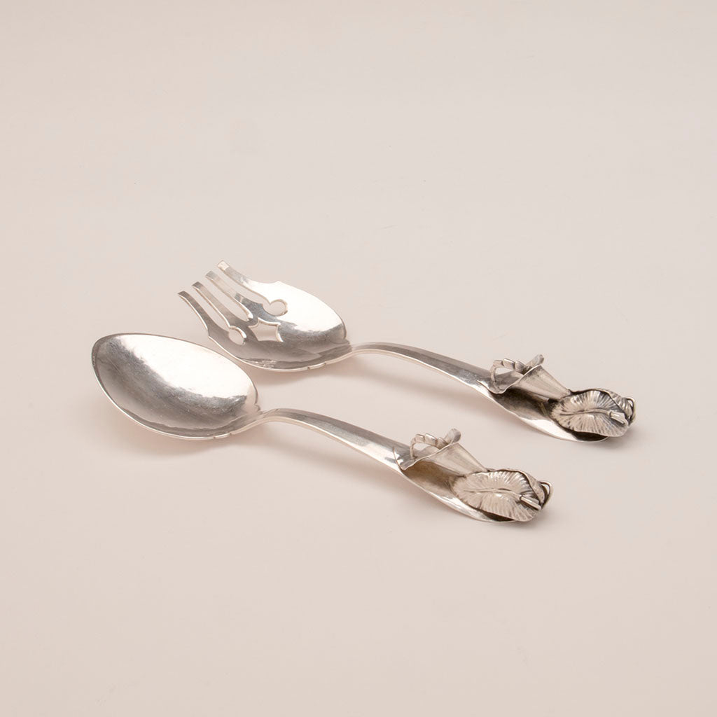 Schaeffer, Lona P. Arts and Crafts Sterling Silver Salad Servers, NYC, c. 1930&#39;s