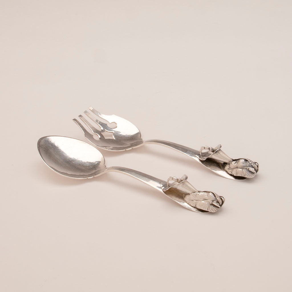 Schaeffer, Lona P. Arts and Crafts Sterling Silver Salad Servers, NYC, c. 1930's