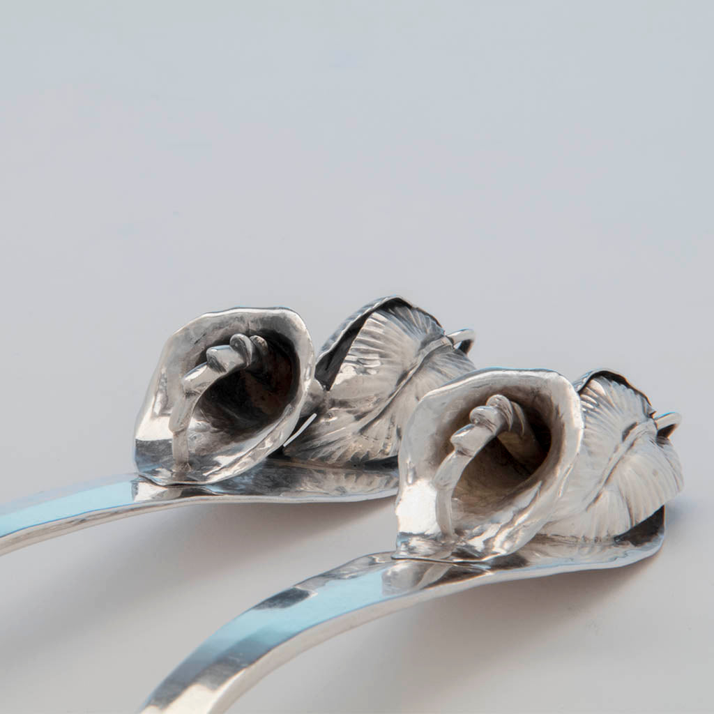 Detail of Schaeffer, Lona P. Arts and Crafts Sterling Silver Salad Servers, NYC, c. 1930&#39;s