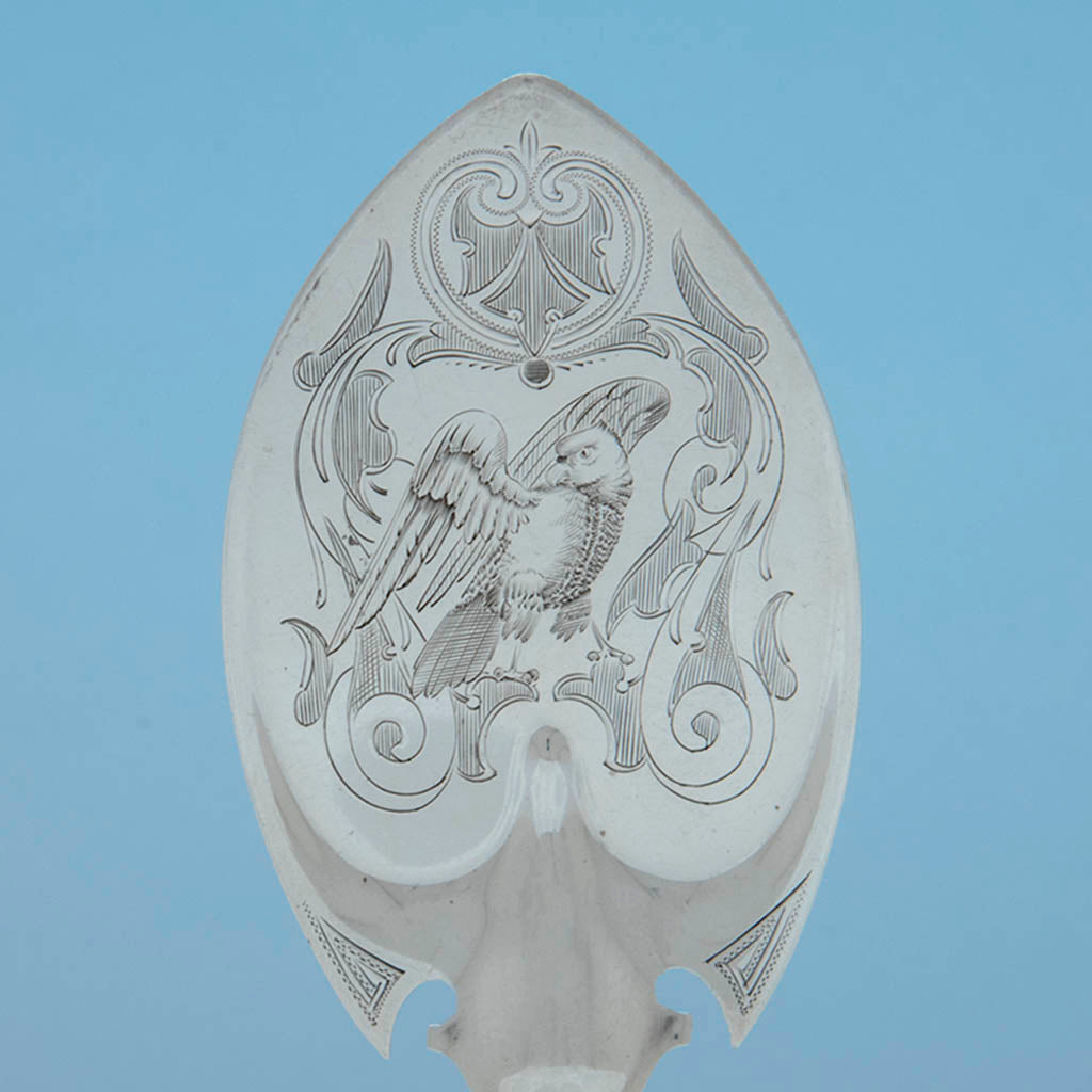 American Eagle on John Wendt &#39;Apollo&#39; Pattern Antique Sterling Silver Pie Server, NYC, c. late 1860s
