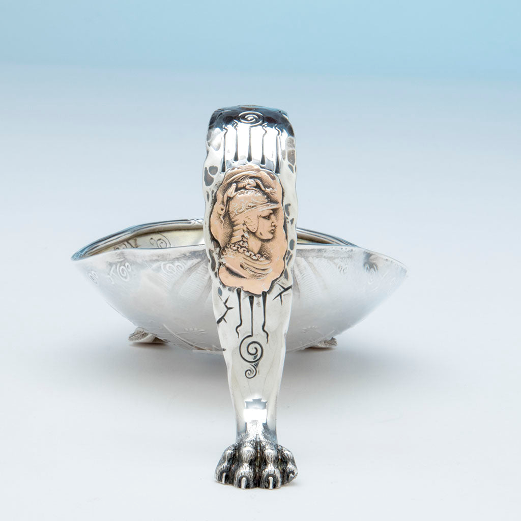 Handle to Shiebler Antique Sterling and 14k Medallion Bonbon Dish, NY, c. 1880&#39;s