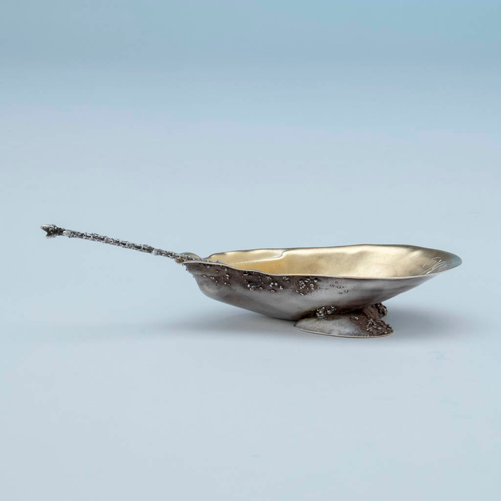 Gorham Antique Sterling Silver Salted Almond Dish with Serving Spoon, Providence, Ri, 1881