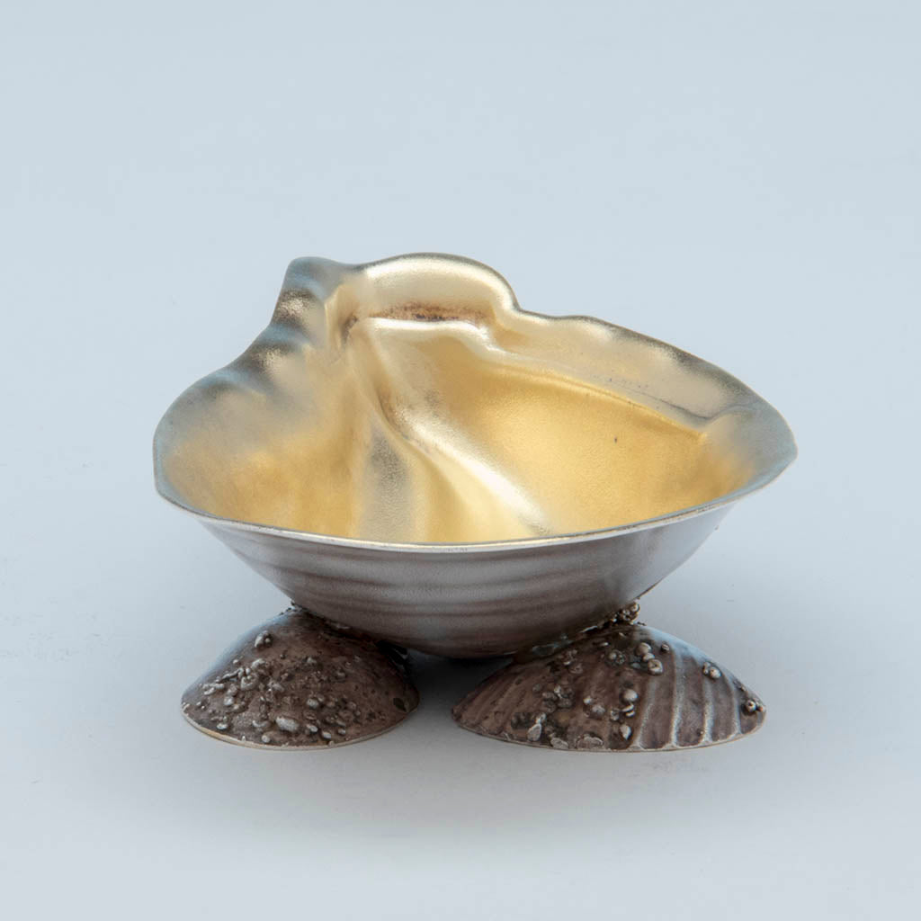 Front of Gorham Antique Sterling Silver Salted Almond Dish with Serving Spoon, Providence, Ri, 1881