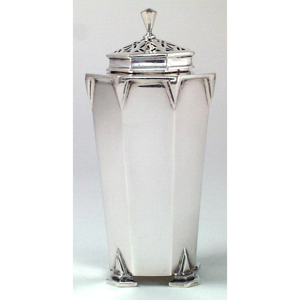 Back of English Art Deco Sterling Muffineer, Charles S. Green &amp; Co., Birmingham, England, c. 1933