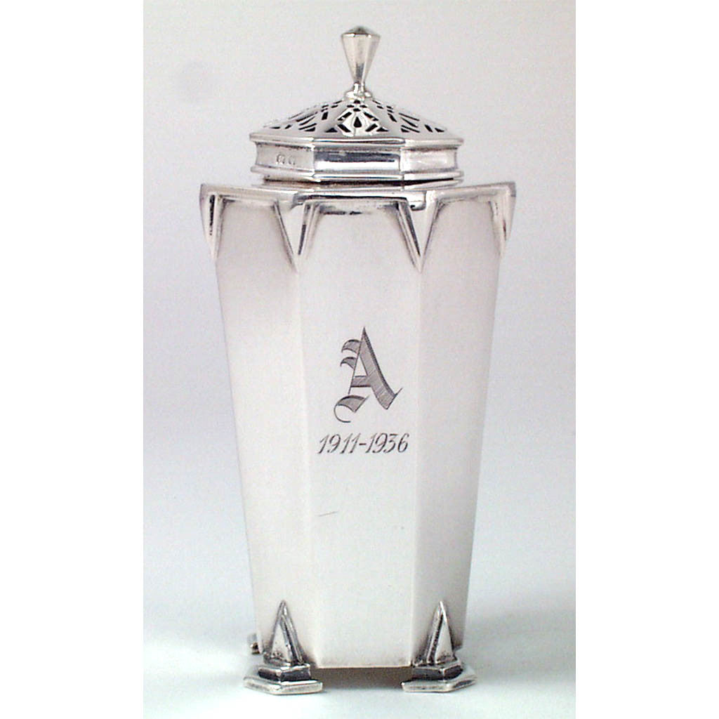 English Art Deco Sterling Muffineer, Charles S. Green & Co., Birmingham, England, c. 1933