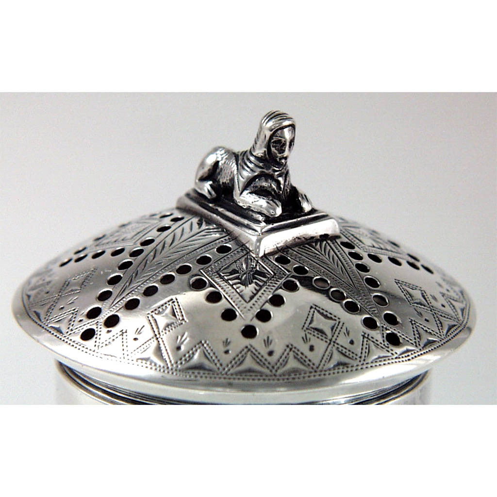 Finial of Kirk 11 oz Egyptian Revival Muffineer c. 1870