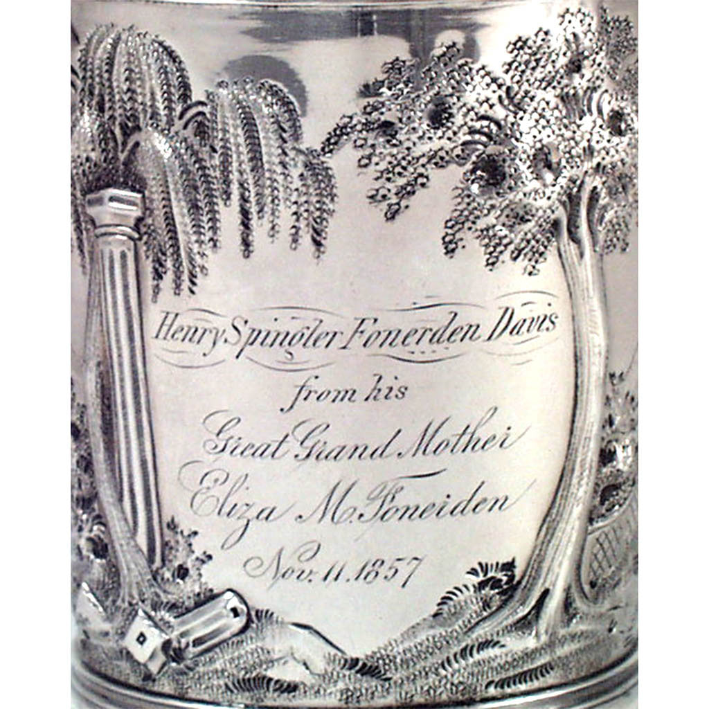 Inscription on Gorham Coin Silver Child&#39;s Cup with Romantic Repoussé Scenery, c. 1857