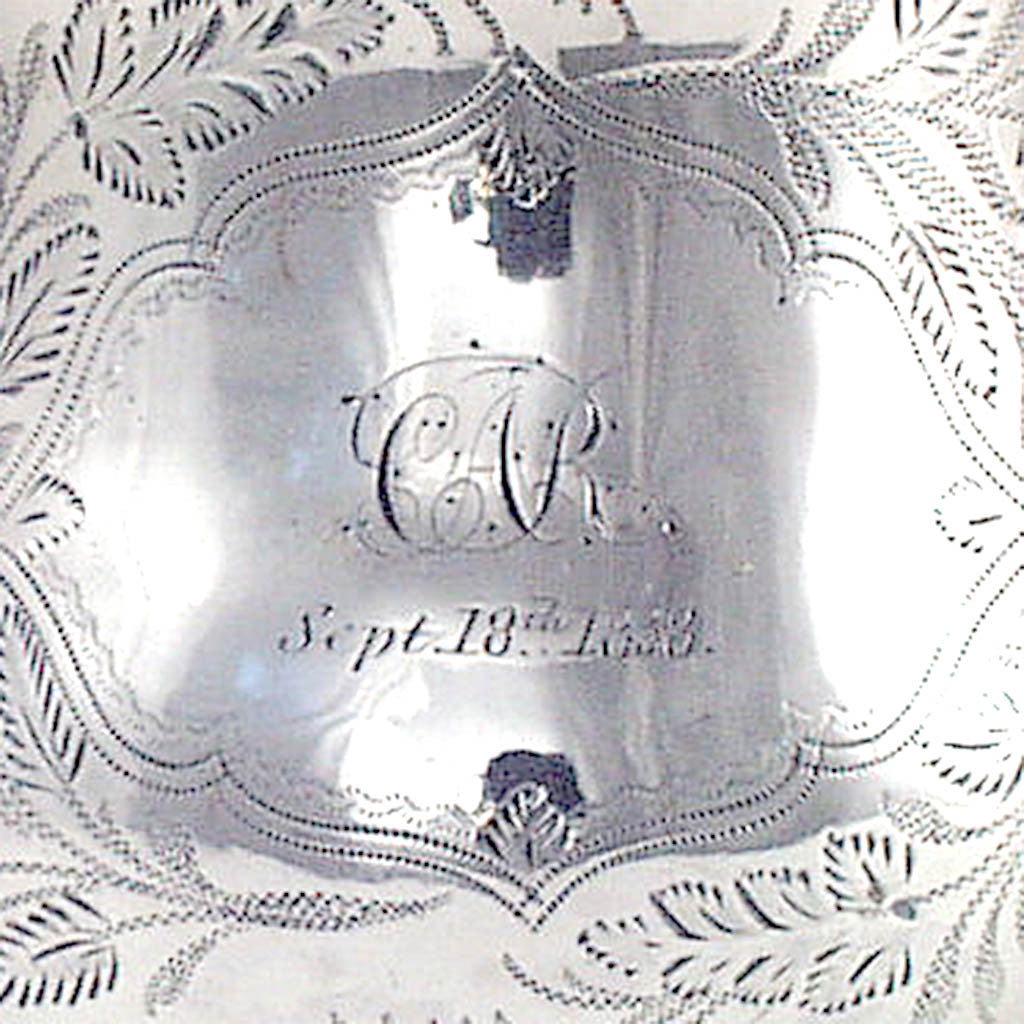 Monogram on Fletcher &amp; Bennett Antique Coin Silver Cup, Philadelphia, PA, c. 1838