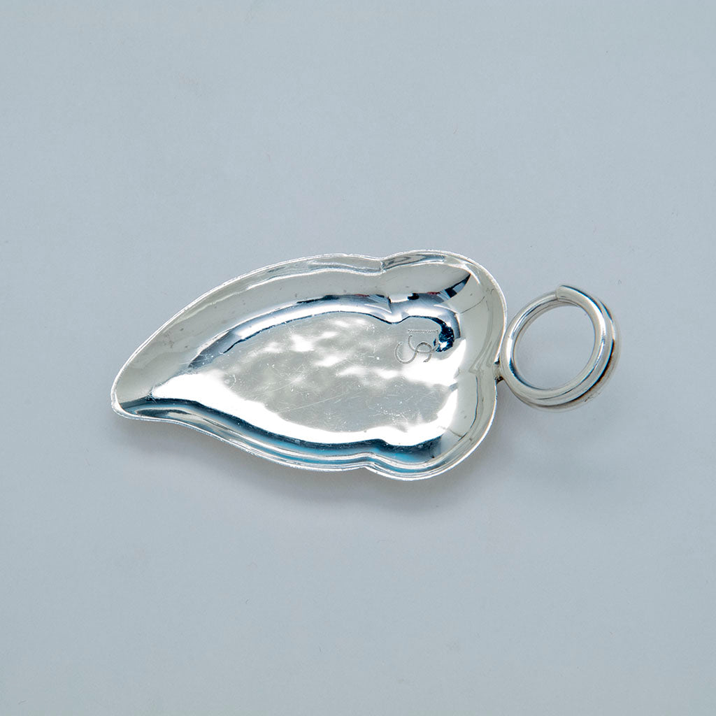 Hammered surface of Wilhelmina Stephan Arts and Crafts Sterling Tea Caddy Spoons, Cincinnati, OH, c. 1905-10