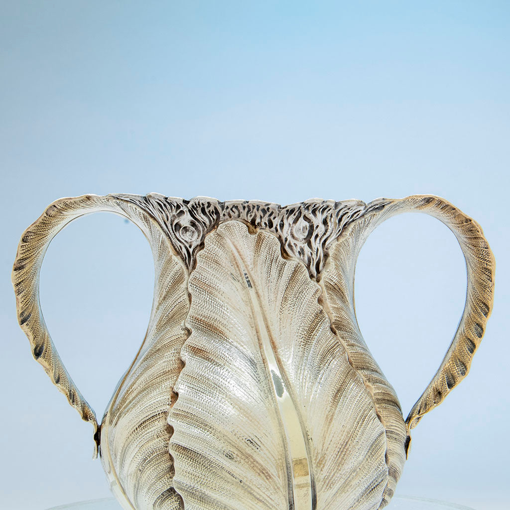 Gilding details of Durgin Antique Sterling Silver Aesthetic Movement Creamer and Sugar, Concord, NH, c. 1880&#39;s