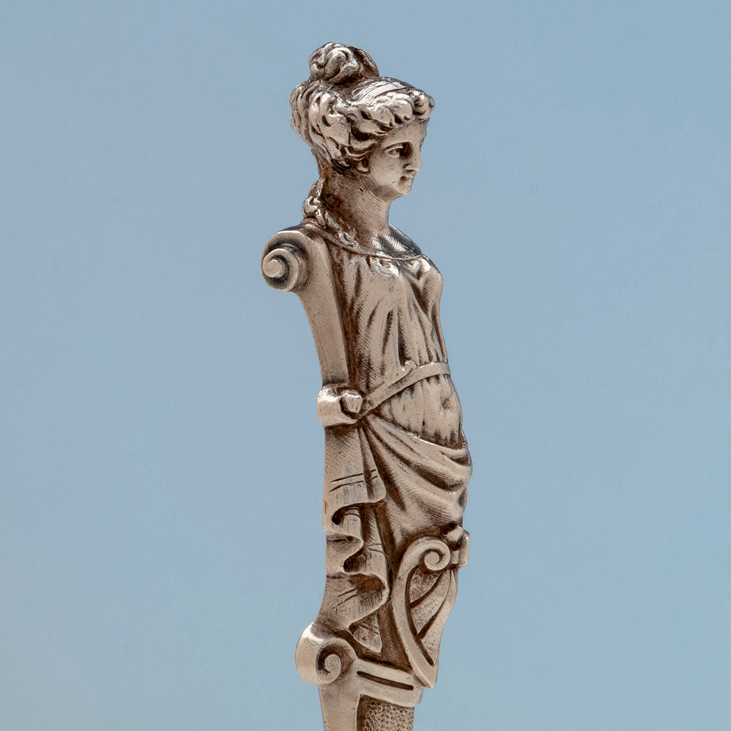 Handle profile of Wood &amp; Hughes Antique Sterling Silver Figural Pie server, NYC, NY, c. 1870