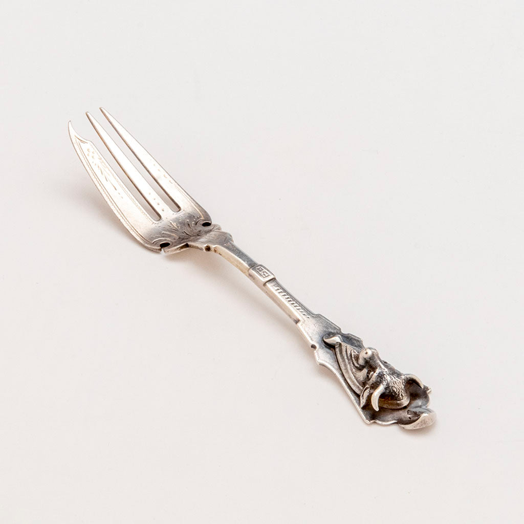 George Sharp Antique Sterling Steer-head Pickle Fork, Philadelphia, PA, c. 1870