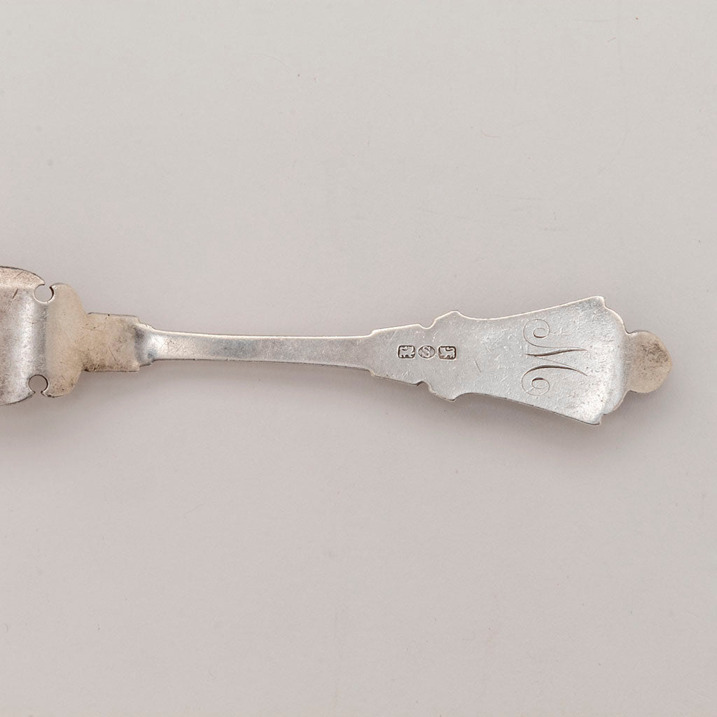 Marks and monogram on George Sharp Antique Sterling Steer-head Pickle Fork, Philadelphia, PA, c. 1870