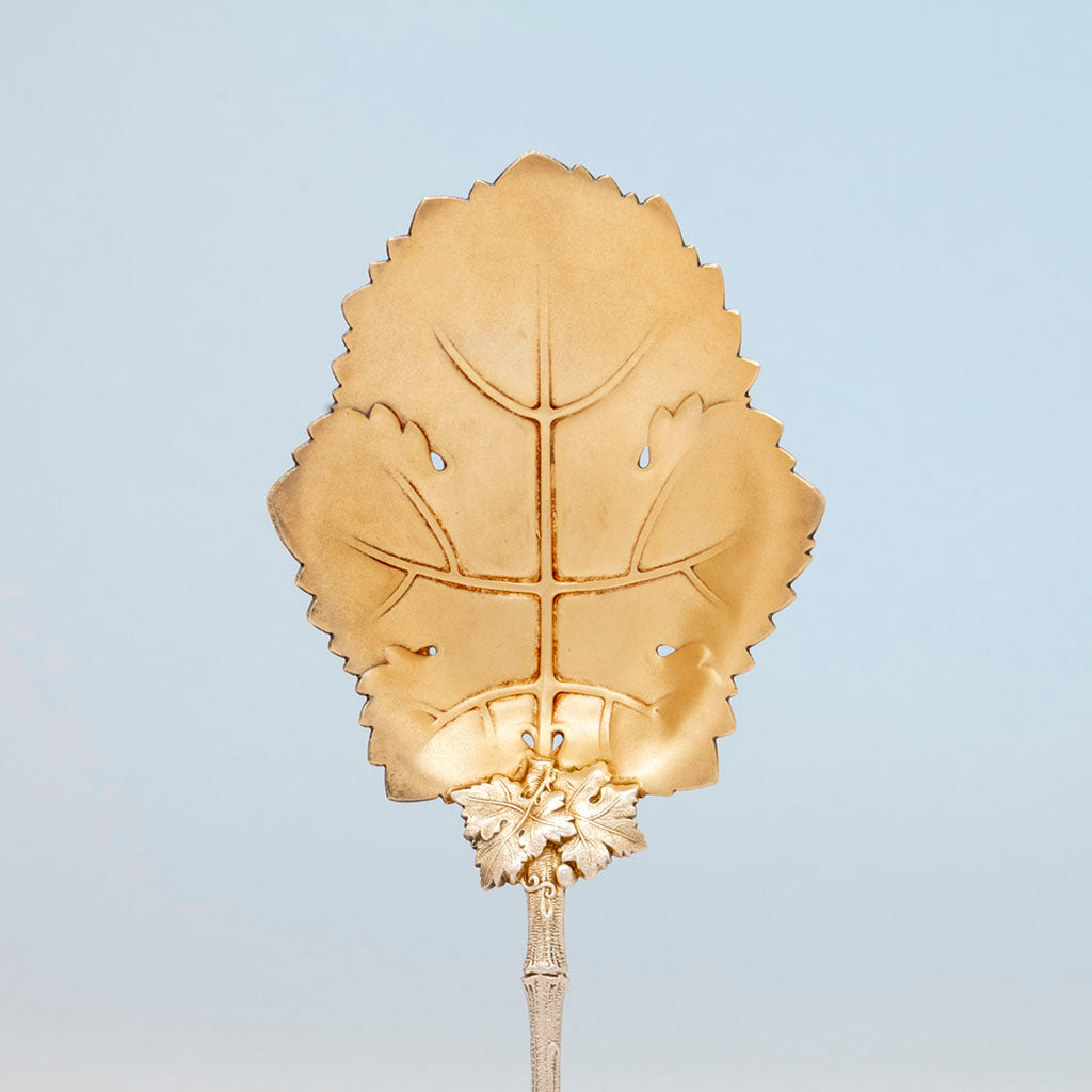 Pierced bowl to Gorham Antique Sterling Silver Figural Nut Serving Spoon, Providence, RI, c. 1870s