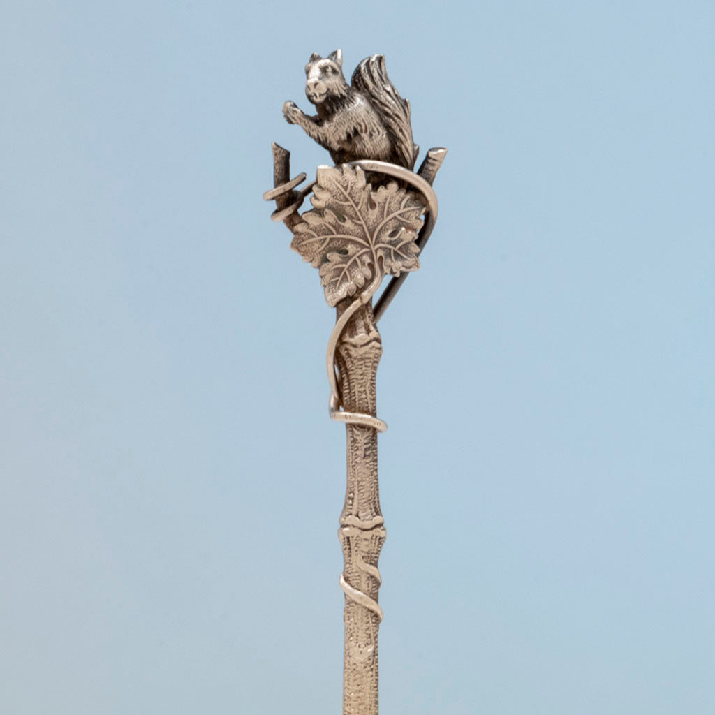 detail of Gorham Antique Sterling Silver Figural Nut Serving Spoon, Providence, RI, c. 1870s