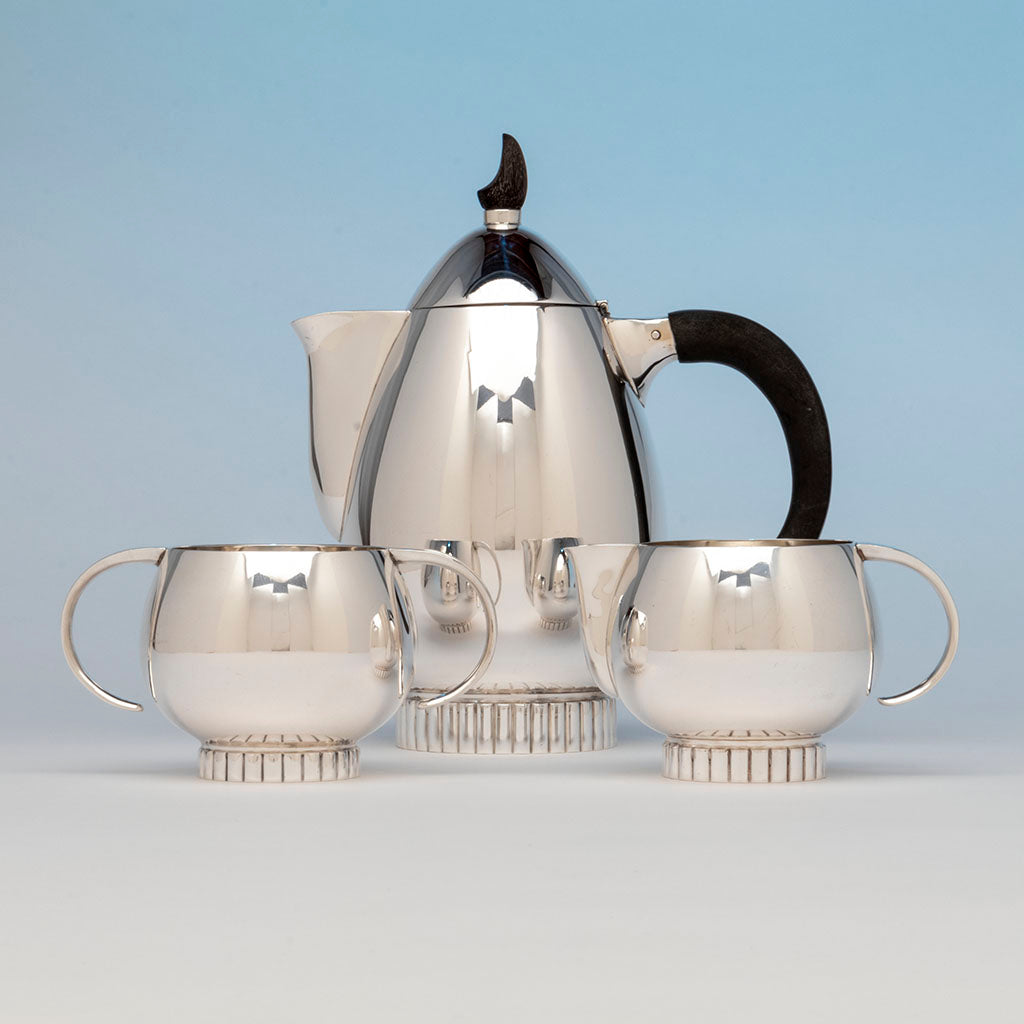 Frank W. Smith Silver Co. Modernist Sterling Silver Tea Set, Gardner, MA, c. 1950