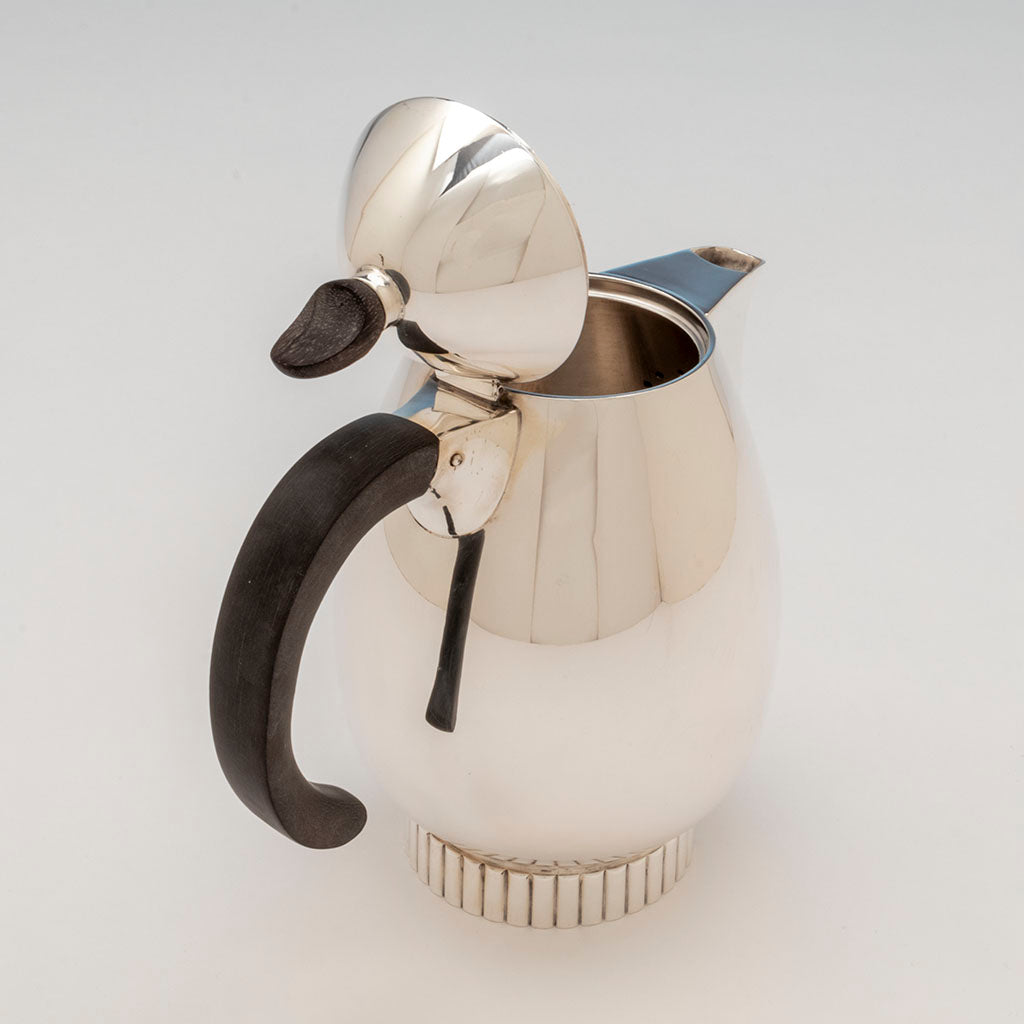 Open pot of Frank W. Smith Silver Co. Modernist Sterling Silver Tea Set, Gardner, MA, c. 1950