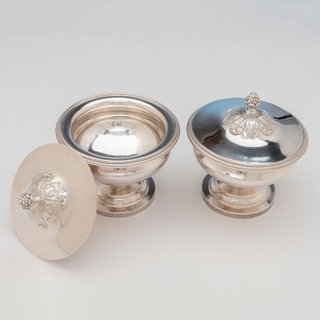 Pair of Thomas Fletcher Antique Coin Silver Sauce Tureens, Philadelphia, PA, 1830-40