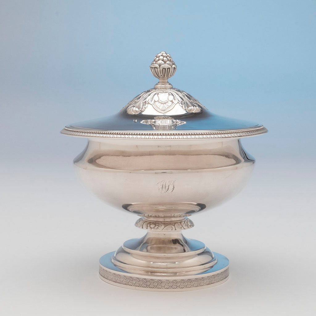 Pair of Thomas Fletcher Antique Coin Silver Sauce Tureens, Philadelphia, PA, 1830-40