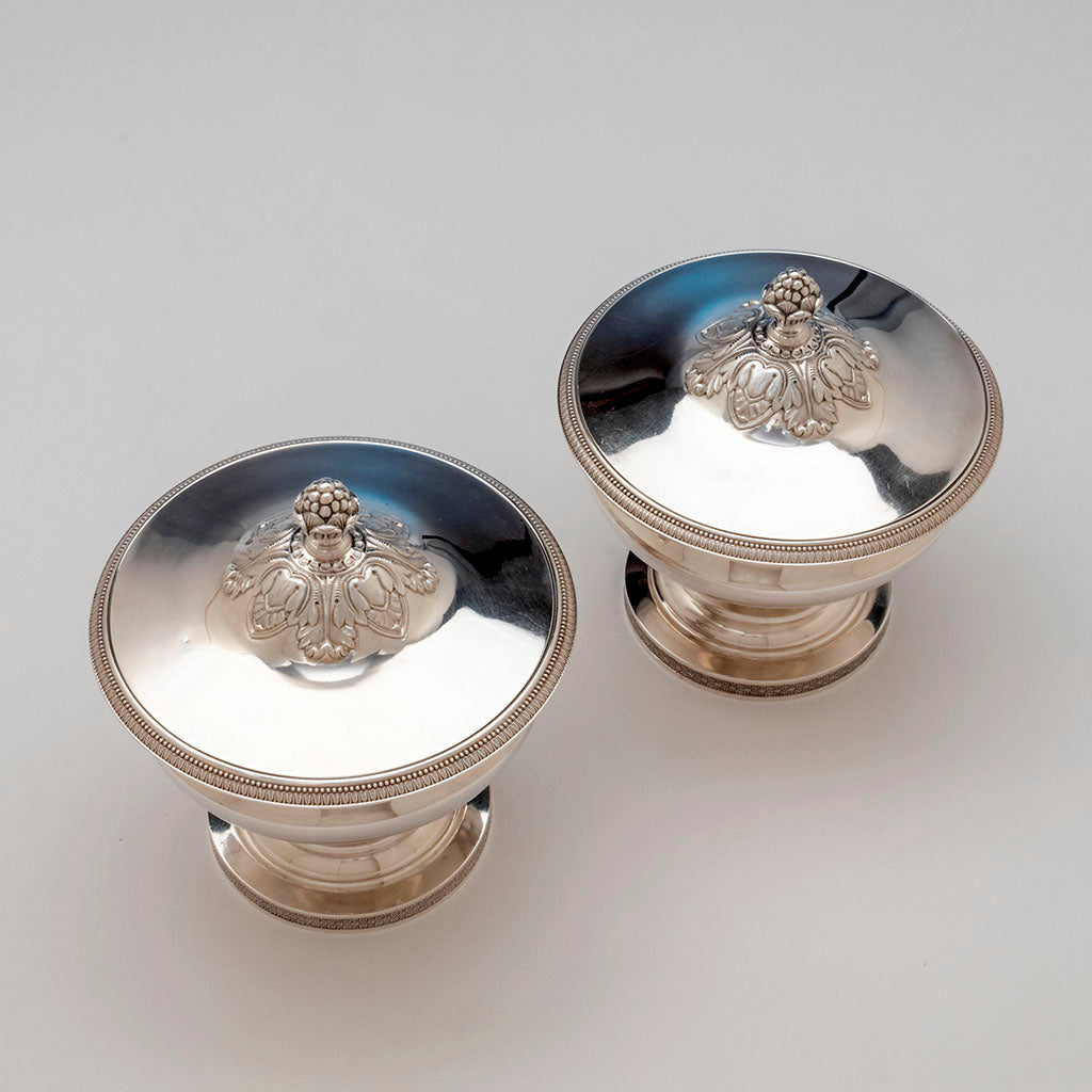 Pair of Thomas Fletcher Antique Coin Silver Sauce Tureens, Philadelphia, PA, 1830-40