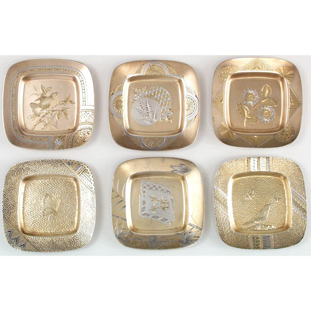 Gorham Japanesque Antique Parcel Gilt Butter Pats - set of 6, Providence, RI, 1880