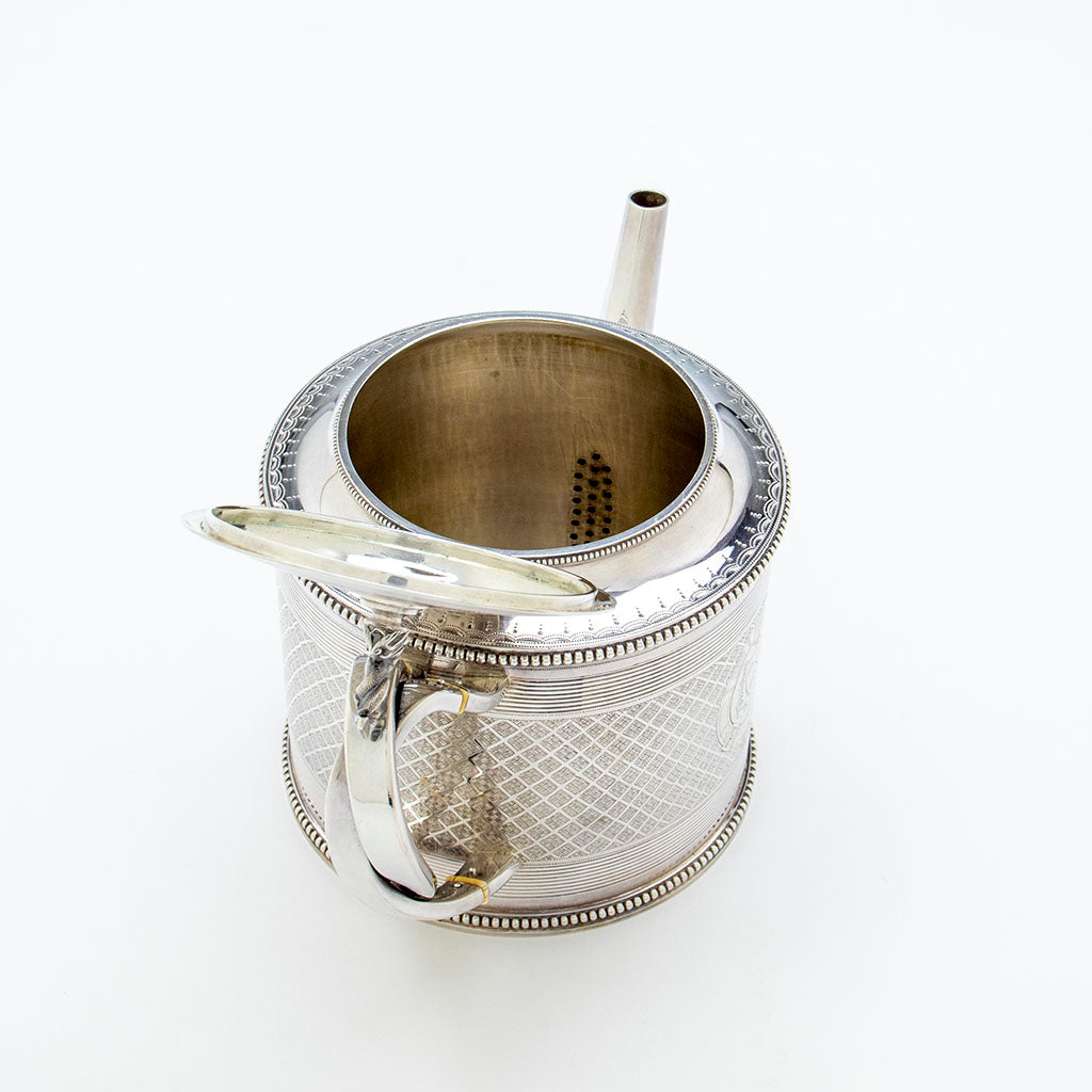 Pot interior to William Bogert Antique Sterling Silver Tea/ Coffee Set, NYC, NY, c. 1870
