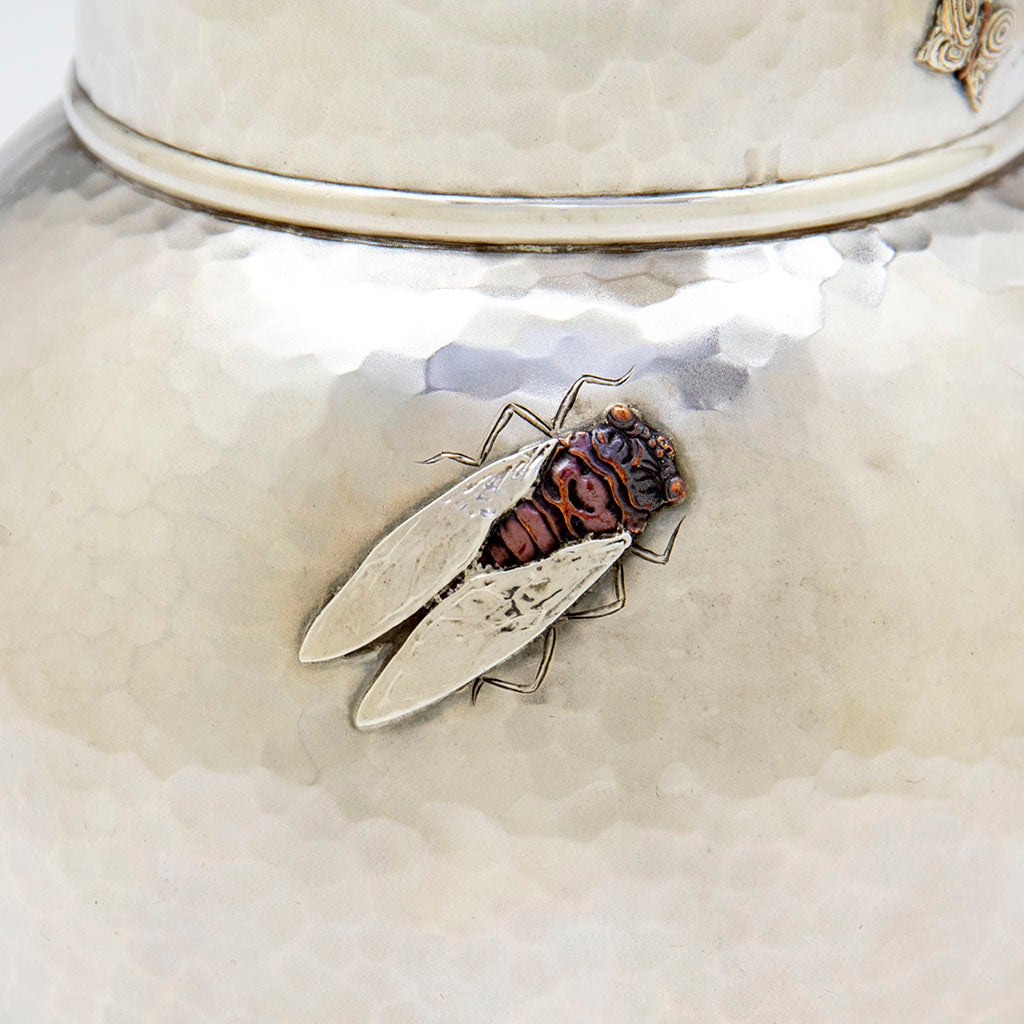 Cicada on Tiffany and Co Antique Sterling Silver and Mixed Metals Pitcher, NYC, c. 1879