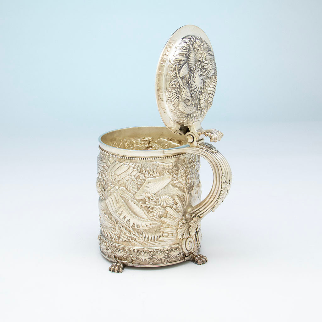 Open Tiffany &amp; Co. Sterling Silver Massive Nautical Covered Tankard, NYC, NY, c. 1885