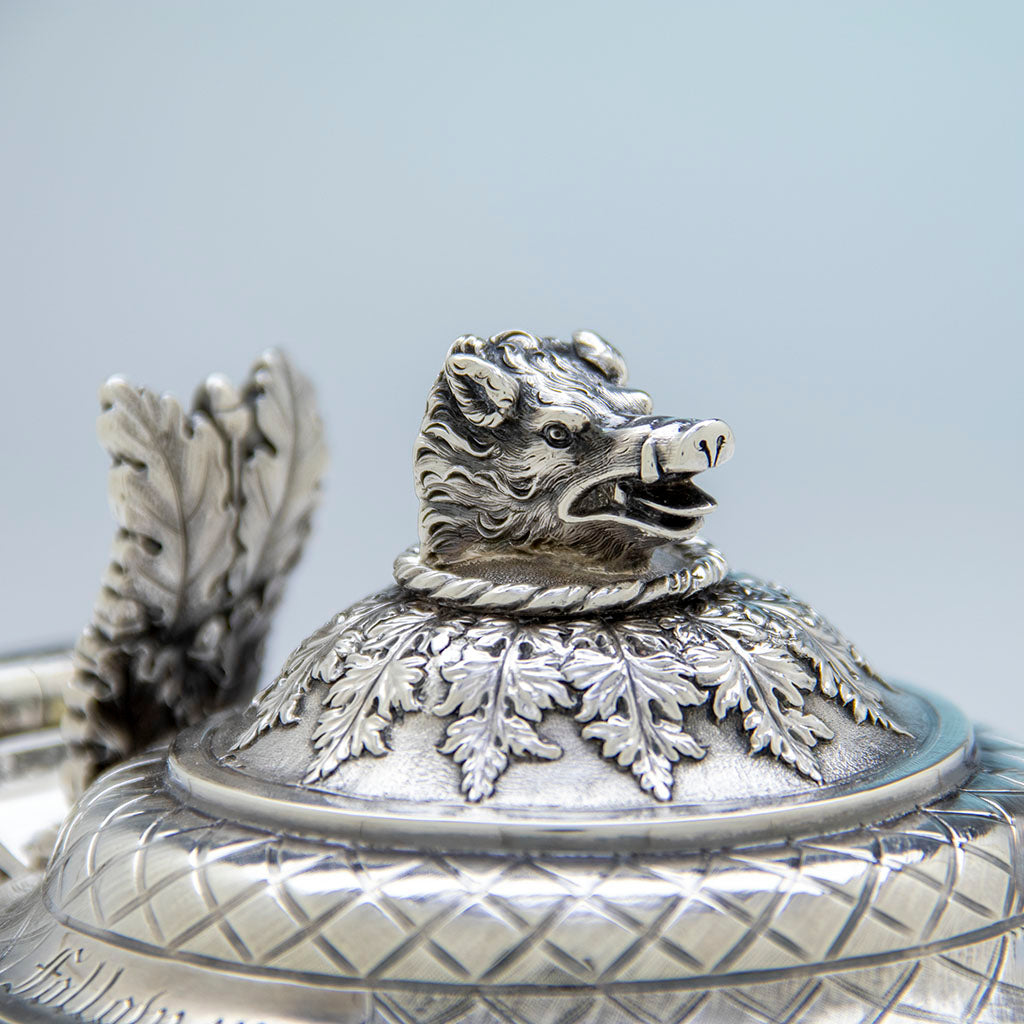 Boar finial on George IV Sterling Covered Tankard, James Craddock, William Ker Reid, London, 1821/22