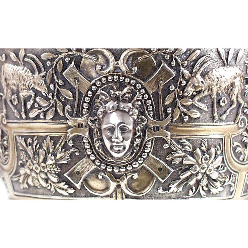 Body detail of Alfred Ivory Pair of English Sterling Wine Ewers or Claret Jugs, London, c. 1860&#39;s 