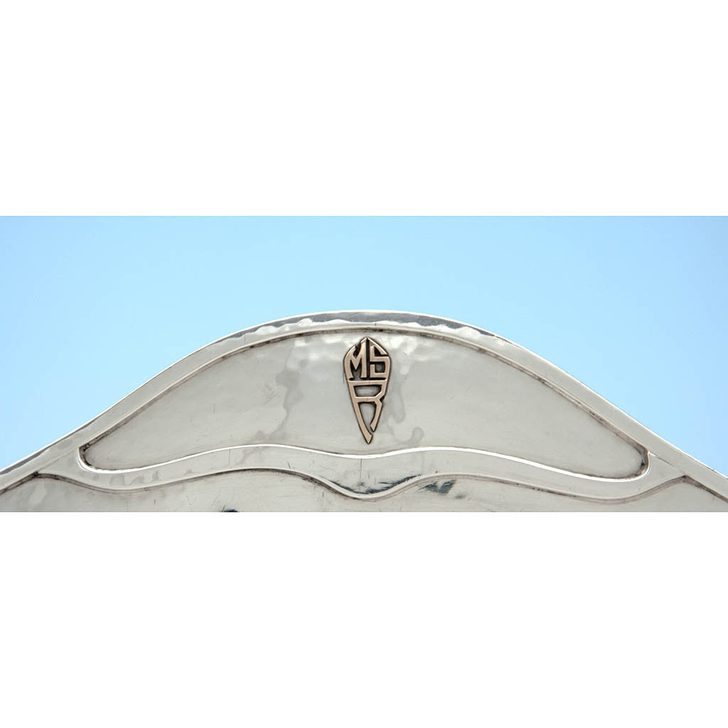 Monogram on Lebolt Arts &amp; Crafts Sterling Silver &amp; Gold Coffee Service with Tray, Chicago, IL, c. 1920&#39;s