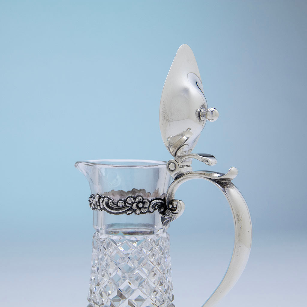 Lid of Tiffany &amp; Co. Pair of Antique Sterling Silver Mounted Cut Glass Decanters or &#39;Claret Jugs&#39;, c. 1894
