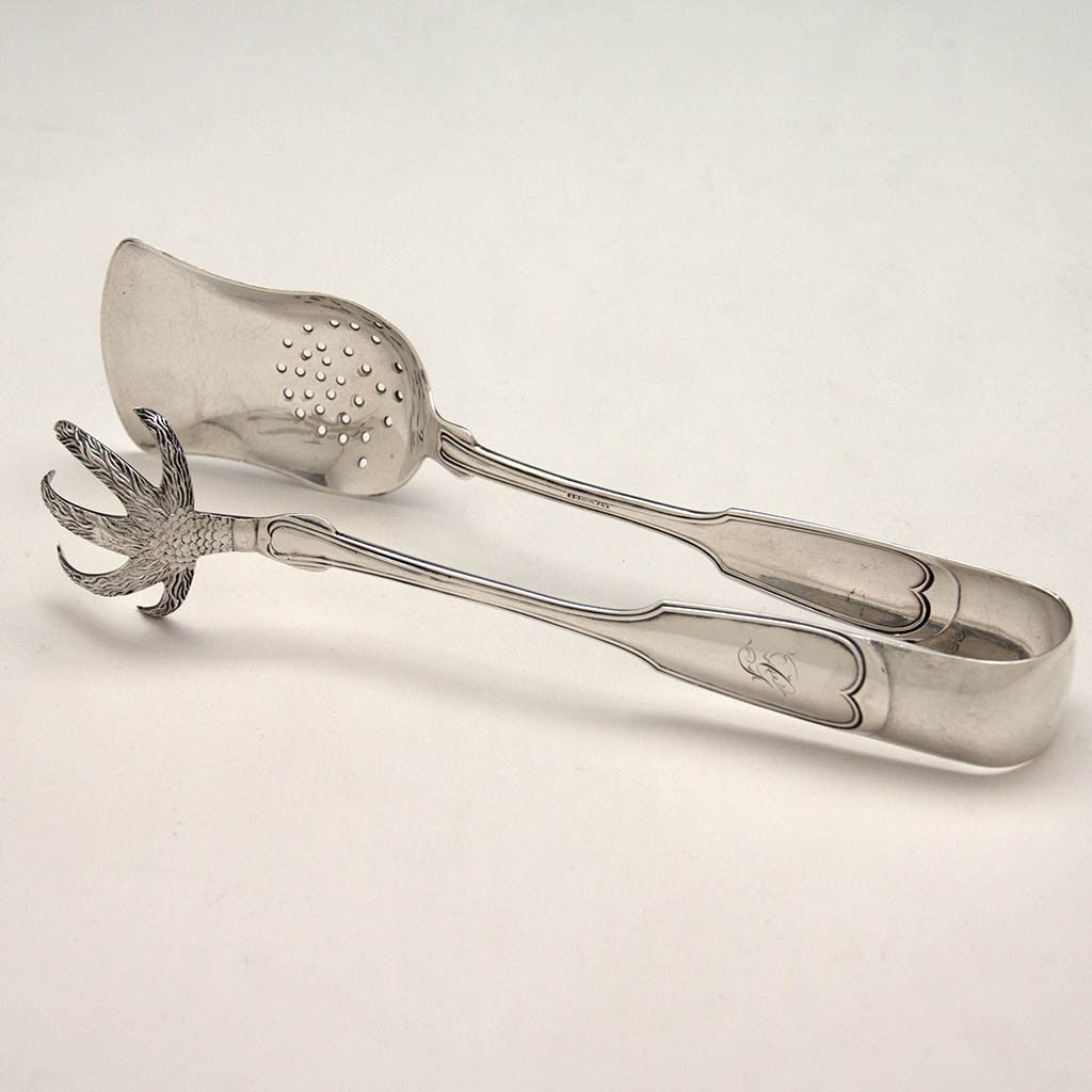William Tenney Antique Coin Silver Ice Tongs, New York City, c. 1840&#39;s