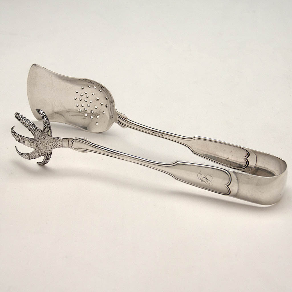 William Tenney Antique Coin Silver Ice Tongs, New York City, c. 1840's