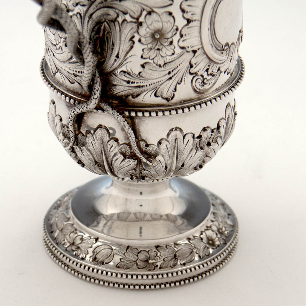 Base of Bailey &amp; Co. Antique Sterling Silver Repousse Snake-handled Vase, Philadelphia, PA, c. 1850