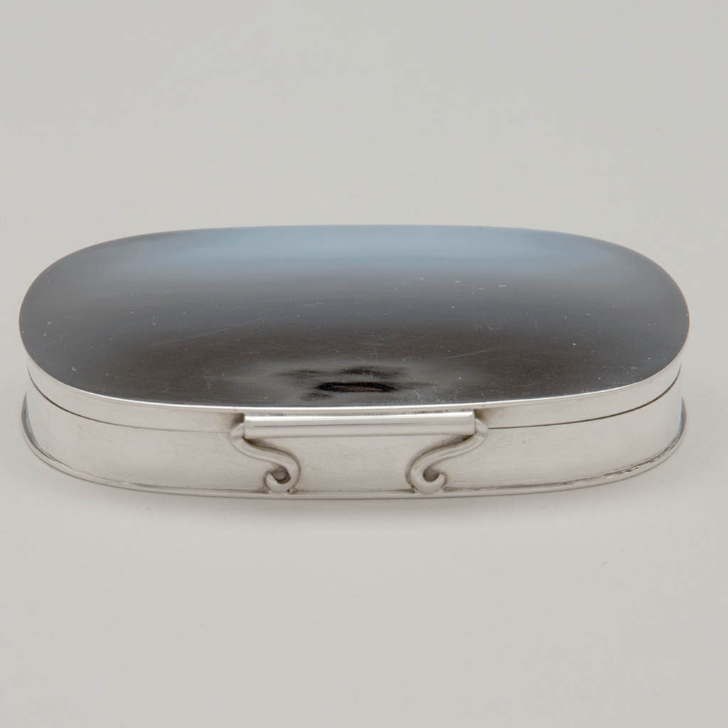 Hinge on Stone Associates Sterling Silver Arts &amp; Crafts Pill Box, c. 1940
