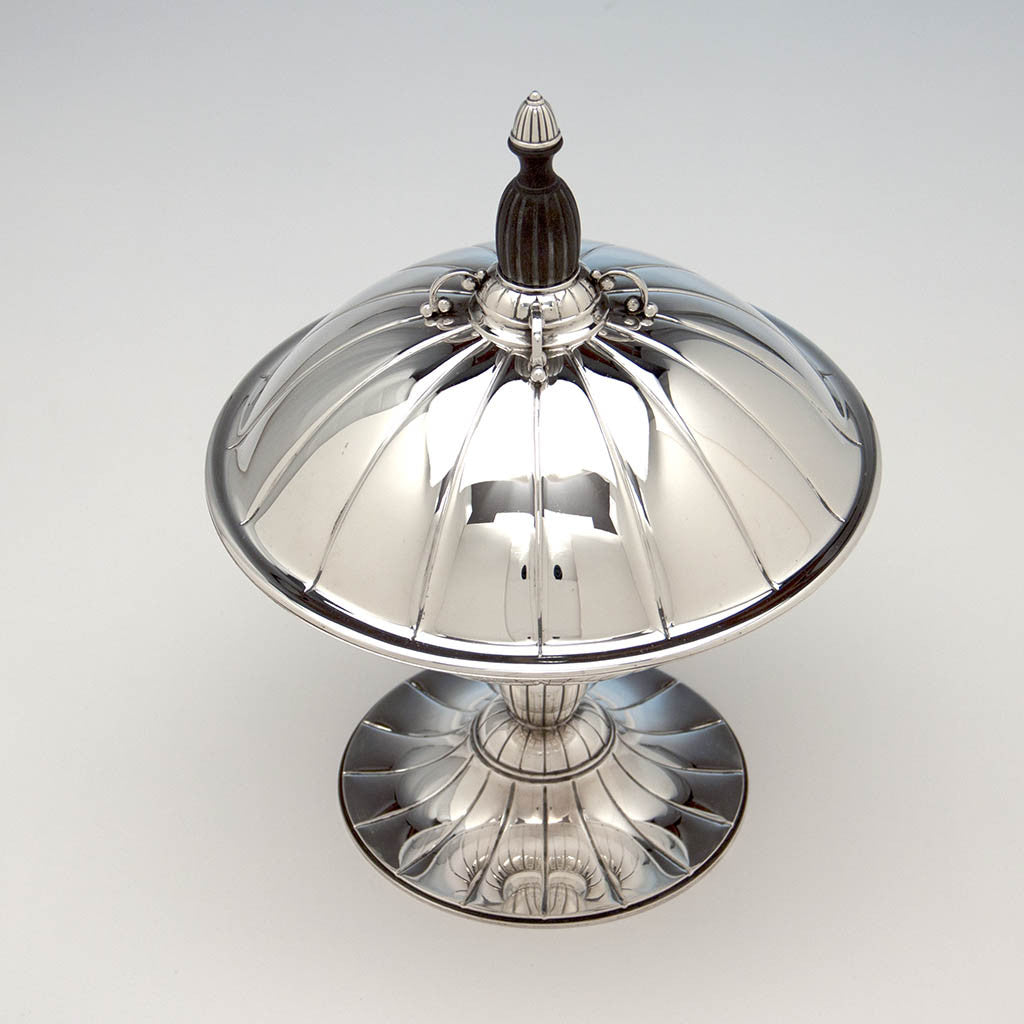 Erik Magnussen for Gorham Large Covered Centerpiece Compote with Ebony Finial, Providence, RI, 1926