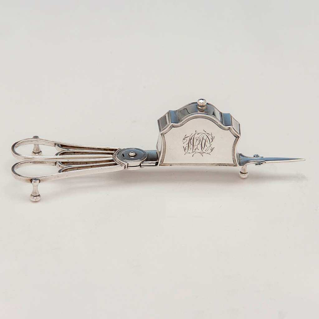 Snuffer to English George III Antique Sterling Silver Candle Snuffer by Abstainando King with Orinial Tray by Wilkes Booth, London 1795/96 &amp; 1796/97