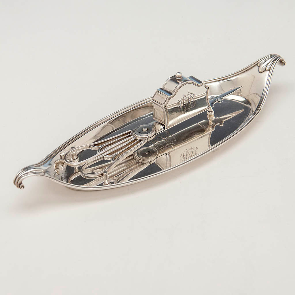 Top of English George III Antique Sterling Silver Candle Snuffer by Abstainando King with Orinial Tray by Wilkes Booth, London 1795/96 &amp; 1796/97
