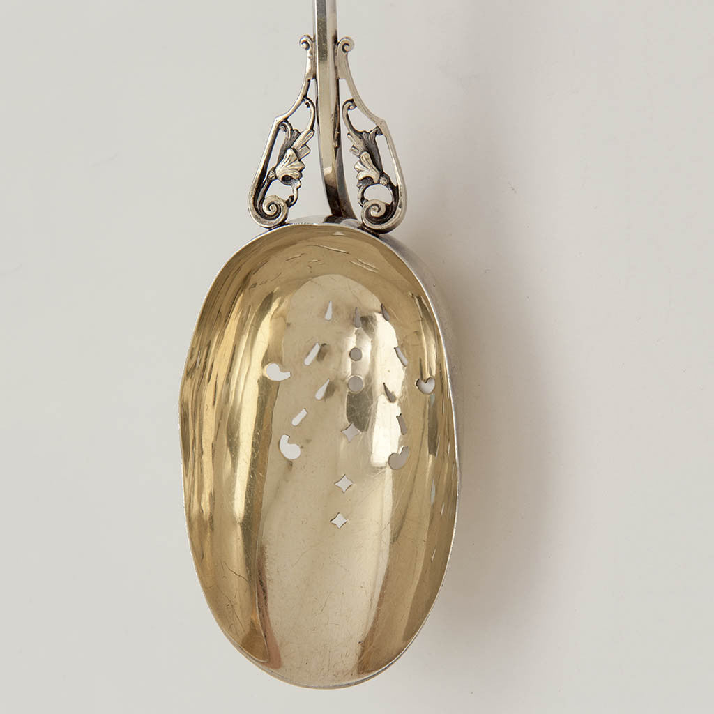 Bowl of Wood &amp; Hughes Antique Sterling Silver Figural Ice Scoop, New York City, c. 1870&#39;s