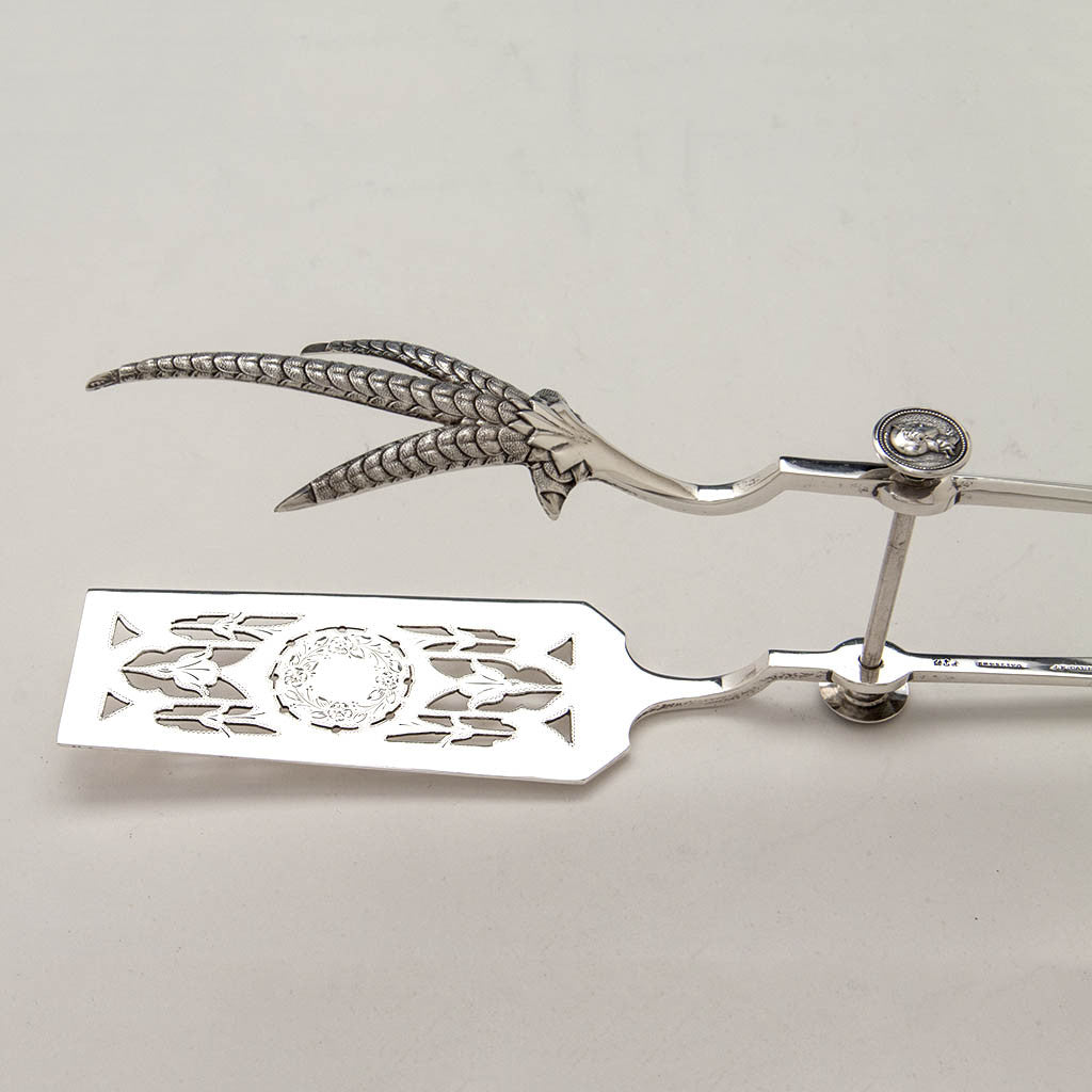 Blades to Gorham &#39;Medallion&#39; Pattern Antique Sterling Silver Asparagus Tongs, Providence, c. 1870