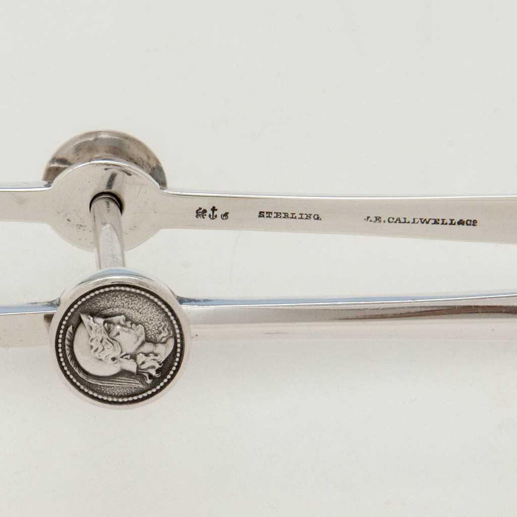 C;lasp on Gorham &#39;Medallion&#39; Pattern Antique Sterling Silver Asparagus Tongs, Providence, c. 1870