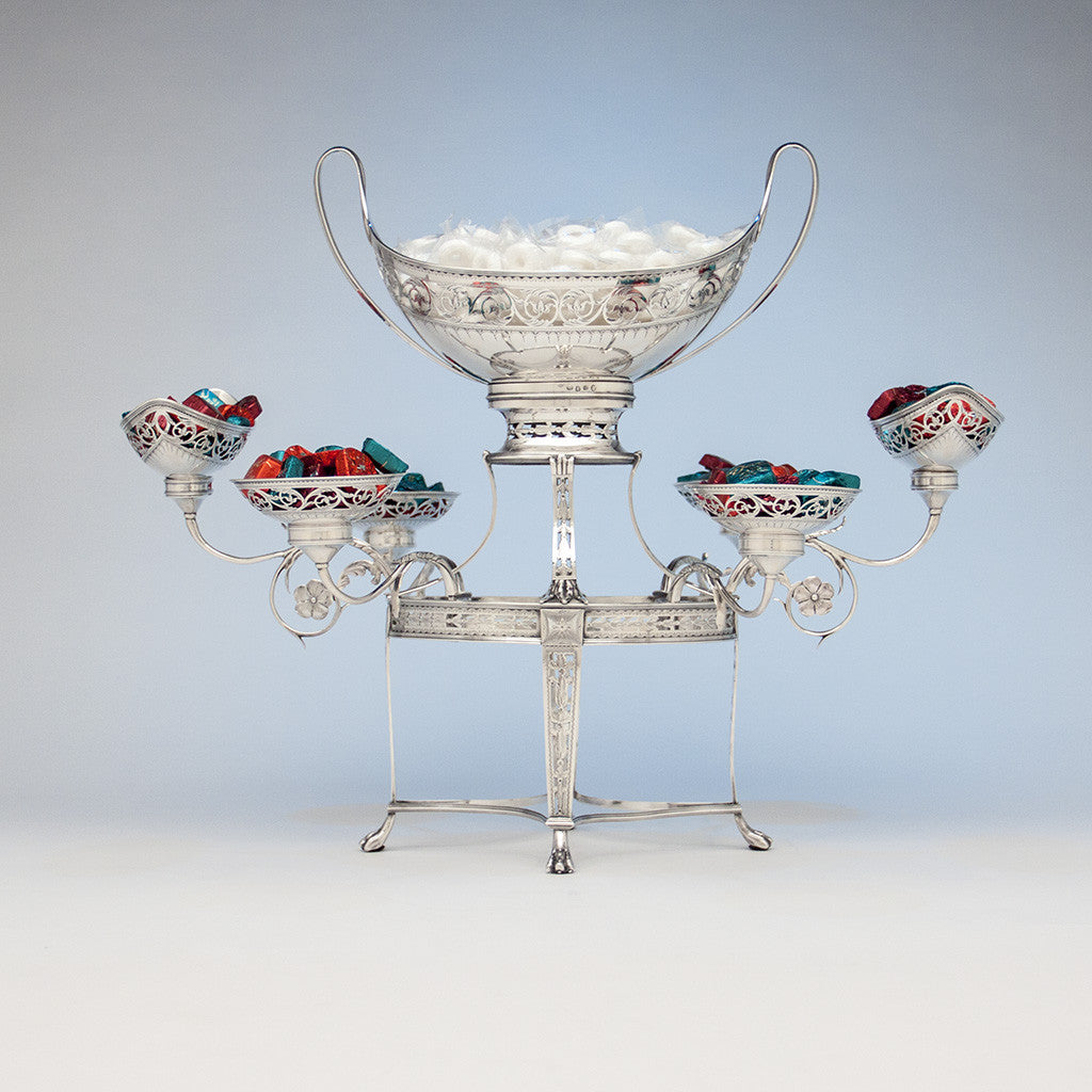 Robert Hennell George III Antique Sterling Silver 7-Basket Epergne, London, 1787/88 with candies